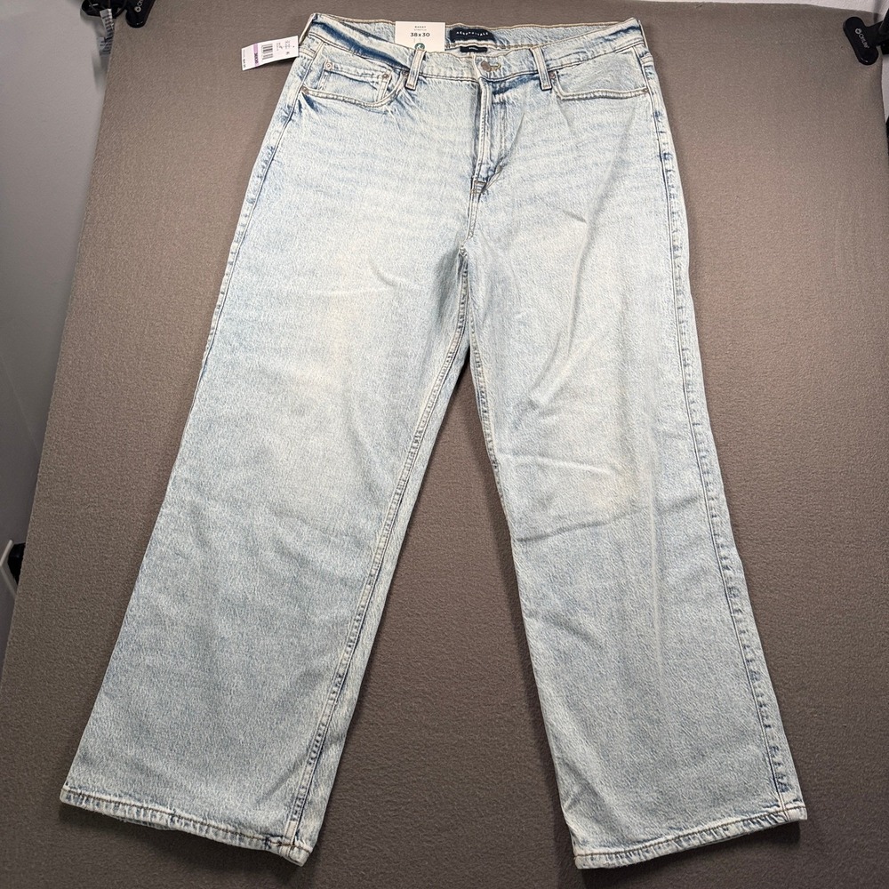 Aeropostale Baggy Stretch Jeans Mens 38x30 Light Wash Wide Leg 152374-176